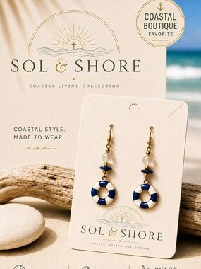 Sol & Shore Nautical Blue and White Lifesaver Drop Earrings